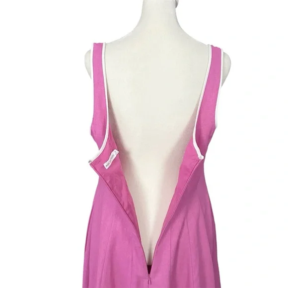 Avec Les Filles Contrast Edge Fit & Flare Midi Linen Blend Dress Size 10 - Picture 6 of 12